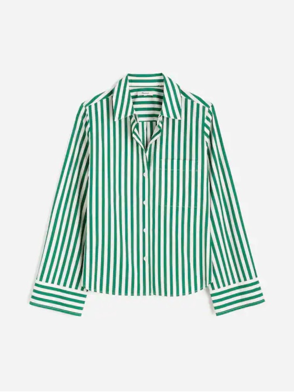 Madewell $98 Easy Y-Neck Button-Up Shirt Green Stripe Blouse Medium EUC